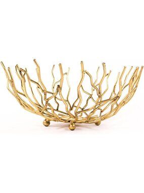 14” Decorative Round Aluminum Branch Reef Centerpiece Bowl - Gold Accent Home